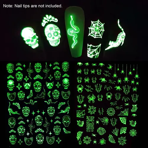 Pegatinas 3d Uñas Halloween Brilla En La Oscuridad
