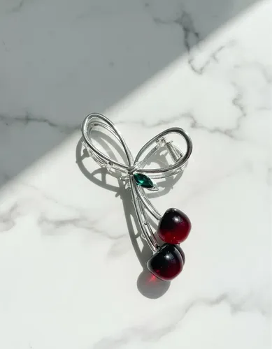 Broche Para Pelo Metal Plateado Cerezas Kawaii