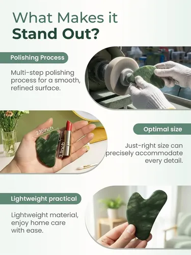 Gua Sha Tool Topold, Piedra De Jade Natural, Cara Verde