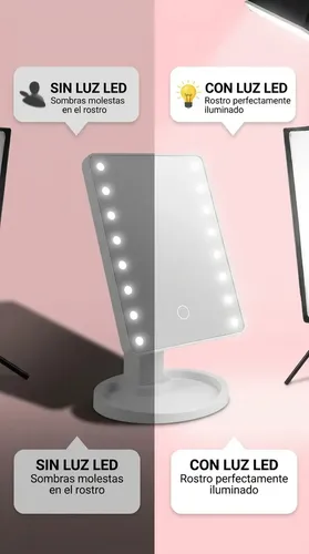 Espejo Rectangular De Mano Aitech Espejo Led Rectangular Con Luz Fría De 16cm X 22cm Pilas Aa