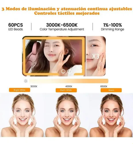 Espejo De Maquillaje Con Visera Para Coche, 3 Modos De Luz