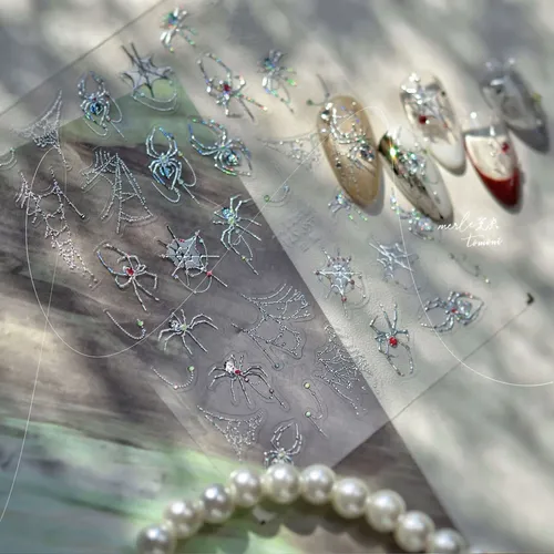 Adhesivos De Uñas: Araña Plata Oro De Alta Gama
