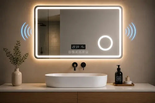 Espejo Rectangular Parlantes 50×70 Led Smart Lupa Desempañan