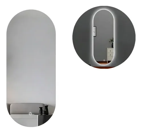 Espejo Premium Vertical Ovalado Luz Led Trasera 100 X 60 Cm