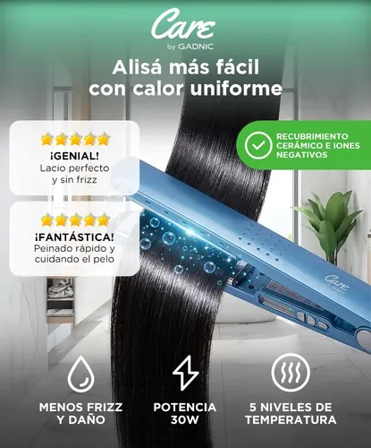 Planchita Para El Pelo Care By Gadnic Pantalla Lcd Celeste