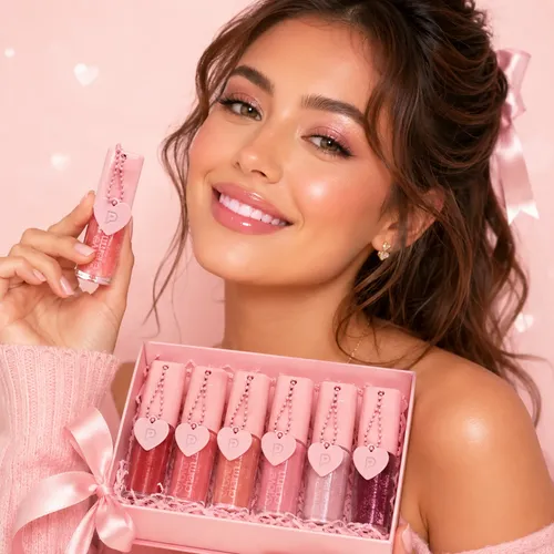 Set X6 Lip Gloss Pink 21 Love Charm Brillo Suave Aromatico