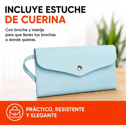 Set 12 Brochas Y Pinceles Para Maquillaje + Estuche Colores