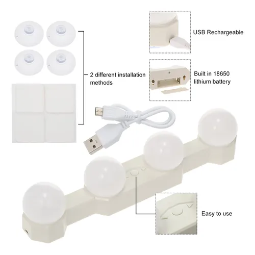 Tocador Inalámbrico Recargable Por Usb Con 4 Bombillas Led P