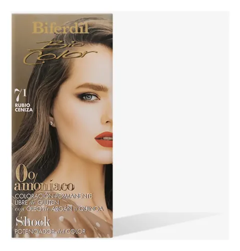 Tintura Coloración Biferdil Biocolor 0% Amoniaco N°7.1 Rubio Ceniza