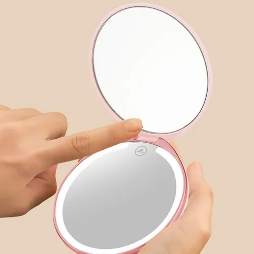 Espejo De Maquillaje De Viaje Con Luz Led, Aumento De