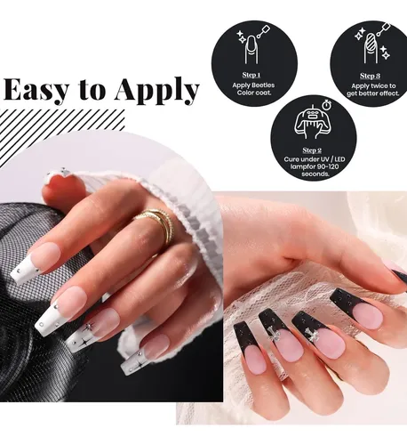 Kit Esmalte Gel Blanco Y Negro 4 Pzs Base Y Top Coat