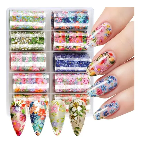 Foil Floral Para Uñas Flower01, 10 Rollos Qdsuh