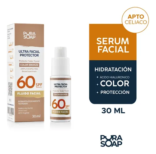 Protector Solar Facial Factor 60 Tono Bronze Antiage Piel Sensible Fluido