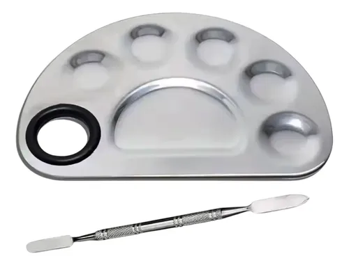 Paleta Mezcladora De Metal Mas Espátula Nail Art