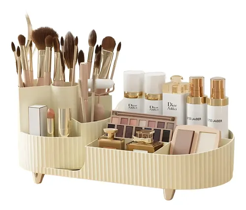 Organizador De Maquillaje Cosméticos Giratorio Blanco/ Negro