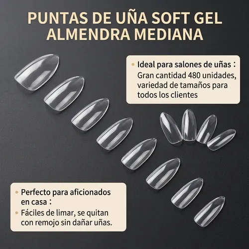 Tips Almendra Natural Para Manicura Profesional 480pcs
