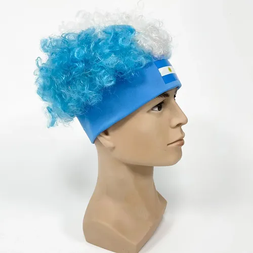 Pelucas Afro Curly Wigs Con La Bandera De Argentina, Peluca