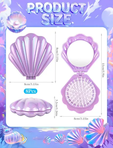 Cepillo De Pelo Viuasdx Plegable 8 Piezas Con Espejo Morado