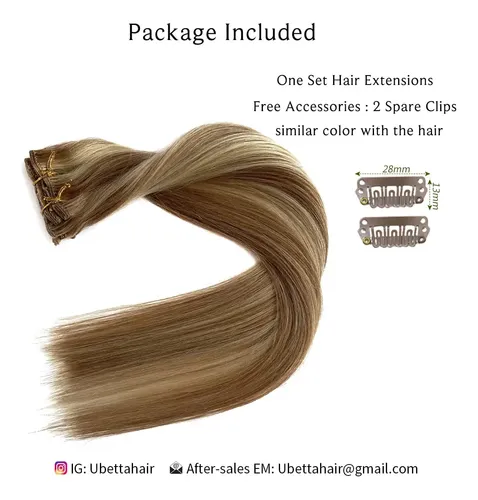 Extensiones De Cabello Humano Real Ubetta Con Clip, 40 Cm, 7