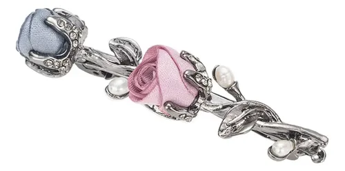 Pinza De Pelo De Perlas Con Broche De Cristal, Negro Y Rosa