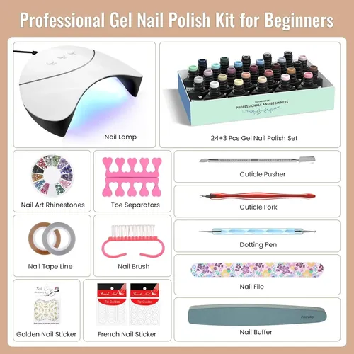 Kit Gel Uñas 24 Colores Con Luz Uv Y Herramientas