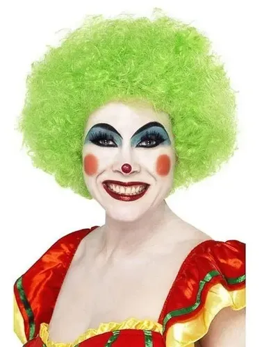 Peluca Payaso Verde Rulos Corto Party Halloween Afro