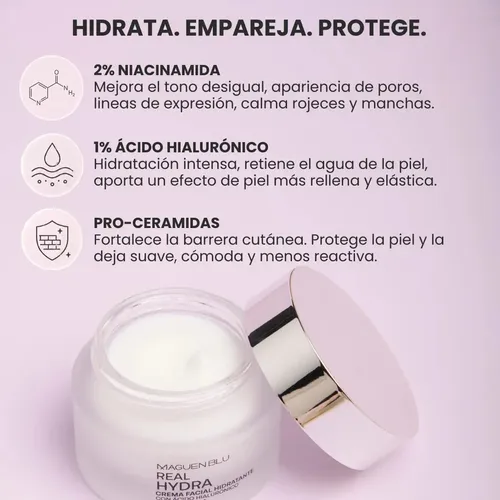 Crema Hidratante Facial Acido Hialurónico Niacinamida | Día y noche | Liviana | Piel Normal Mixta Grasa Seca | Antiarrugas | Suavizante | Mejora Firmeza y Elasticidad