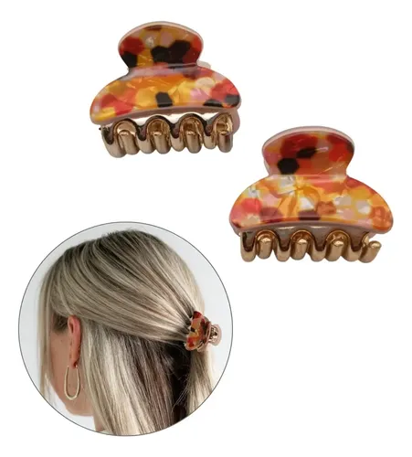 Broches Pelo Hebilla Gancho Media Colita Por Par Color Naranja Claro