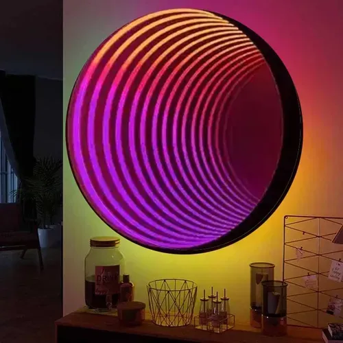 Luz Espejo Infinito 3d Multicolor Colgante 50cm Negro