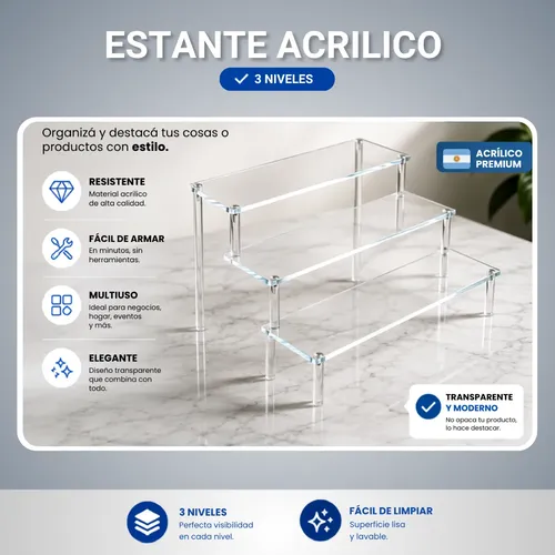 Estante Acrílico Transparente 3 Niveles Exhibidor Perfumes