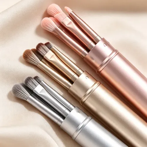 Set 5 Brochas Maquillaje Ojos Sombras Profesionales Caja Rosa
