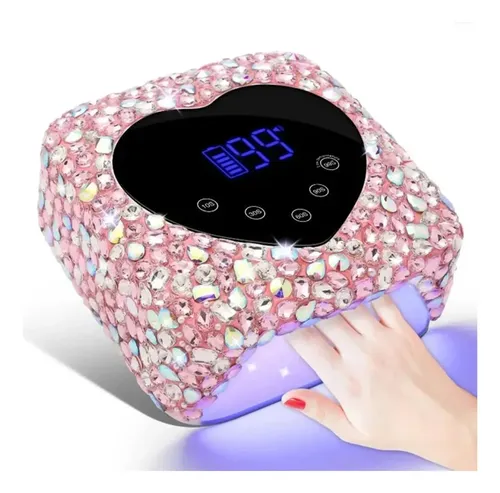 Cabina Uv Led Inalambrica P/uñas Recargable Rosa Con Strass
