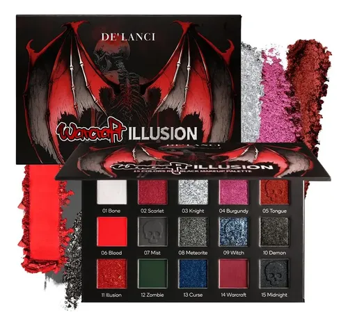 Paleta Goth Rojo/negro De’lanci 15 Tonos Pigmentados Vegan