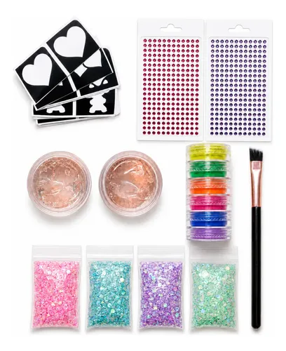 Set Stand Glitter Bar Pastel Strass Stencil Brochas Gel