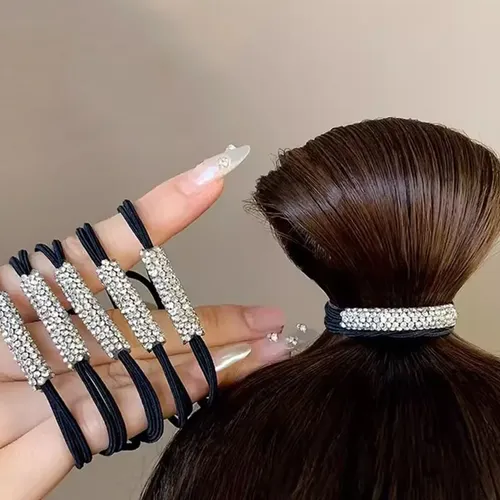 (bk) Corbata Elástica Para El Pelo Con Decoración De Diamant Negro Not Specified