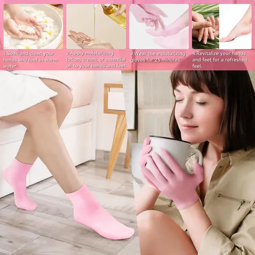 Medias Y Guantes Hidratantes Rosa Para Manos Y Pies Secos
