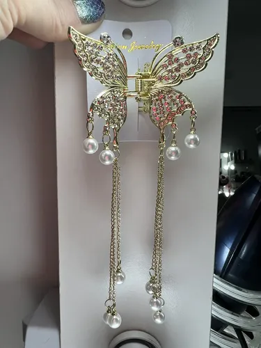 Accesorio Broche Hebilla Pelo Mariposa Strass Con Cadenitas