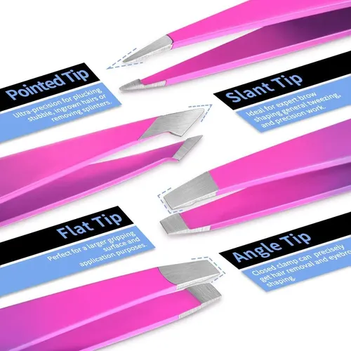Set Pinzas Cejas Tsmaddts 6 Pzas Tijera Curva Morado
