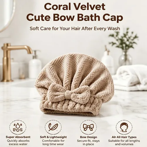 Gorro De Baño Con Lazo Lindo De Terciopelo Coral (caqui)