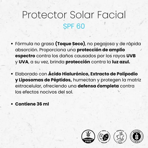 Protector Solar Facial Spf 60 Blanco Toque Seco 36ml Veganis