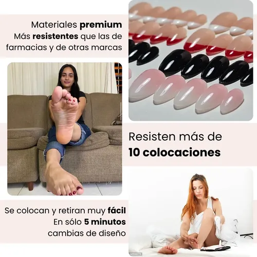 Uñas Postizas Pies Autoadhesivas Set Press On Nails Premium