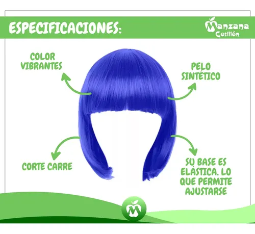 Combo X12 Peluca Corta Carre Azul Cotillon Carioca Disfraz