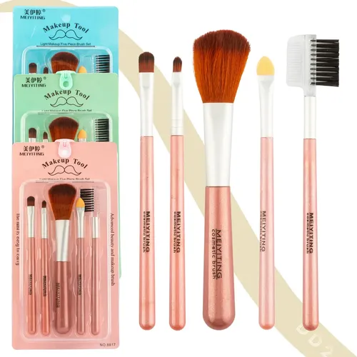 Set X5 Brochas Pinceles Para Maquillaje Profesional Makeup Color Dorado