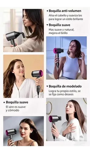 Secador De Pelo Profesional Iones Secado Rápido Y Boquillas Violeta