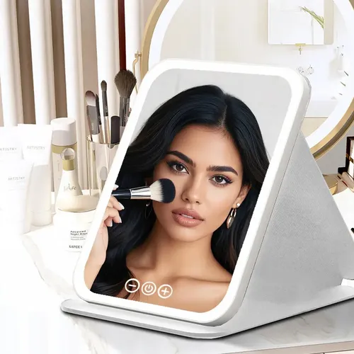 Espejo Cosmético Portátil, Plegable, Recargable Por Usb, Blanco