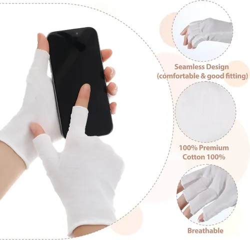 Guantes Sin Dedos Blancos De Algodón Para Dormir Y Humectar