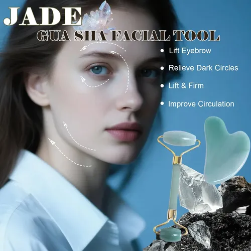 Rodillo Facial Y Gua Sha Werncy Jade Verde Oscuro