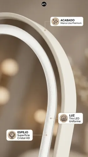 Espejo Maquillaje Led Mtl Luz Touch Ajustable Diseño Moderno