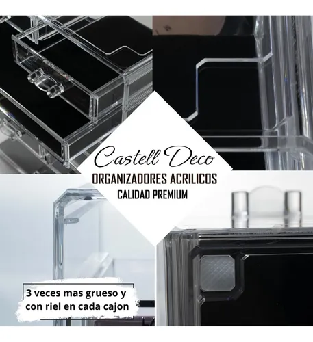 Organizador Maquillaje Acrilico Cajón Caja Porta Cosméticos Castell Deco Calidad Premium Cosmético Joyería Esmaltes Elegante Moderno Beauty