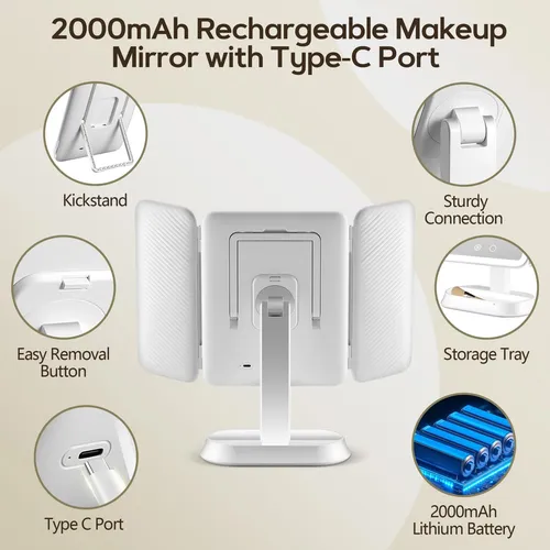 Espejo De Maquillaje Iluminado Gomipuru Con Aumento 30x/10x/